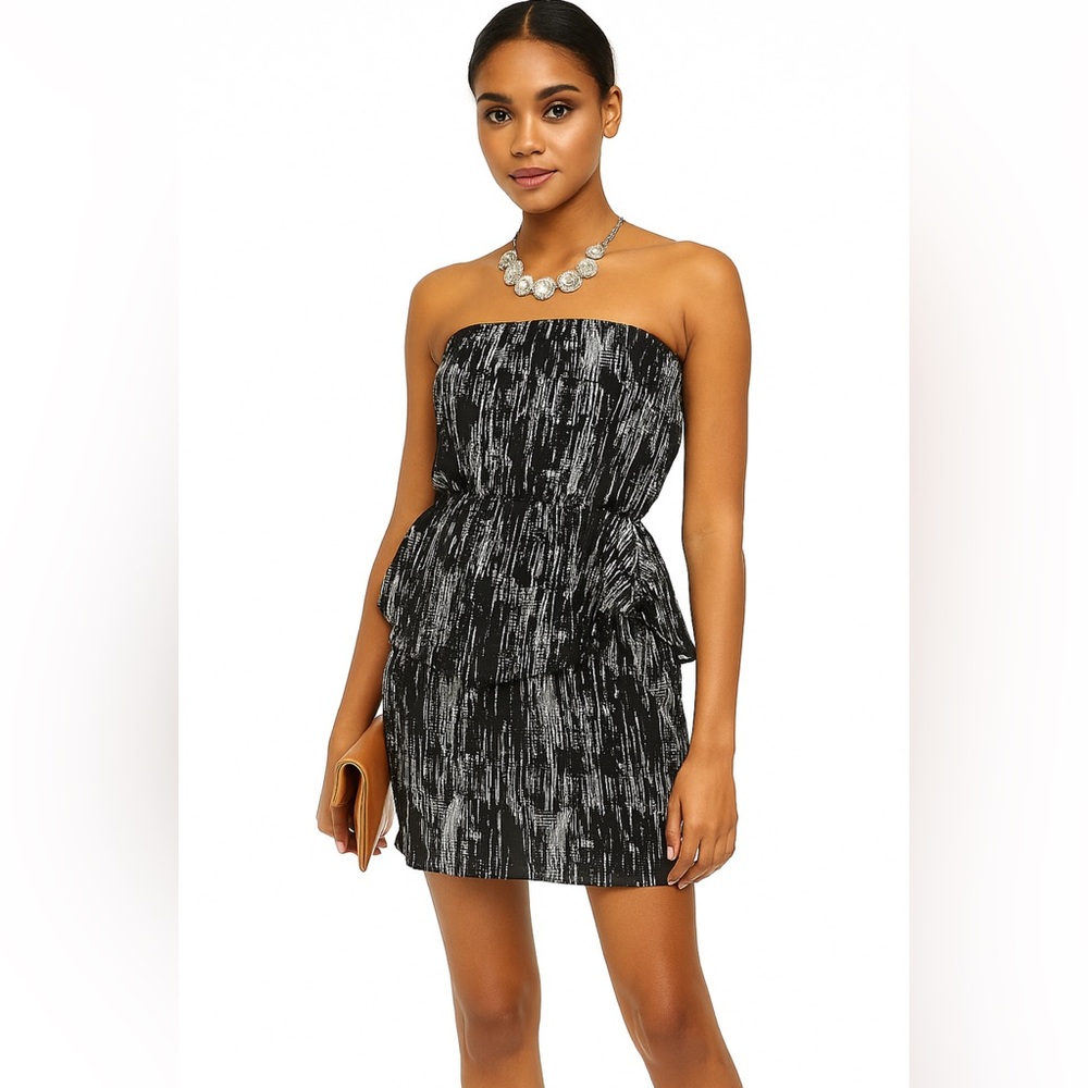 2 Hearts - strapless open neckline ruffle accents